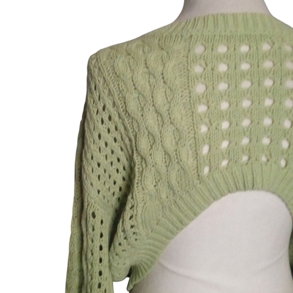 Cider Green Open Cable Knit Cropped Front Long Sleeve Sweater Size Large - Picture 2 of 5
